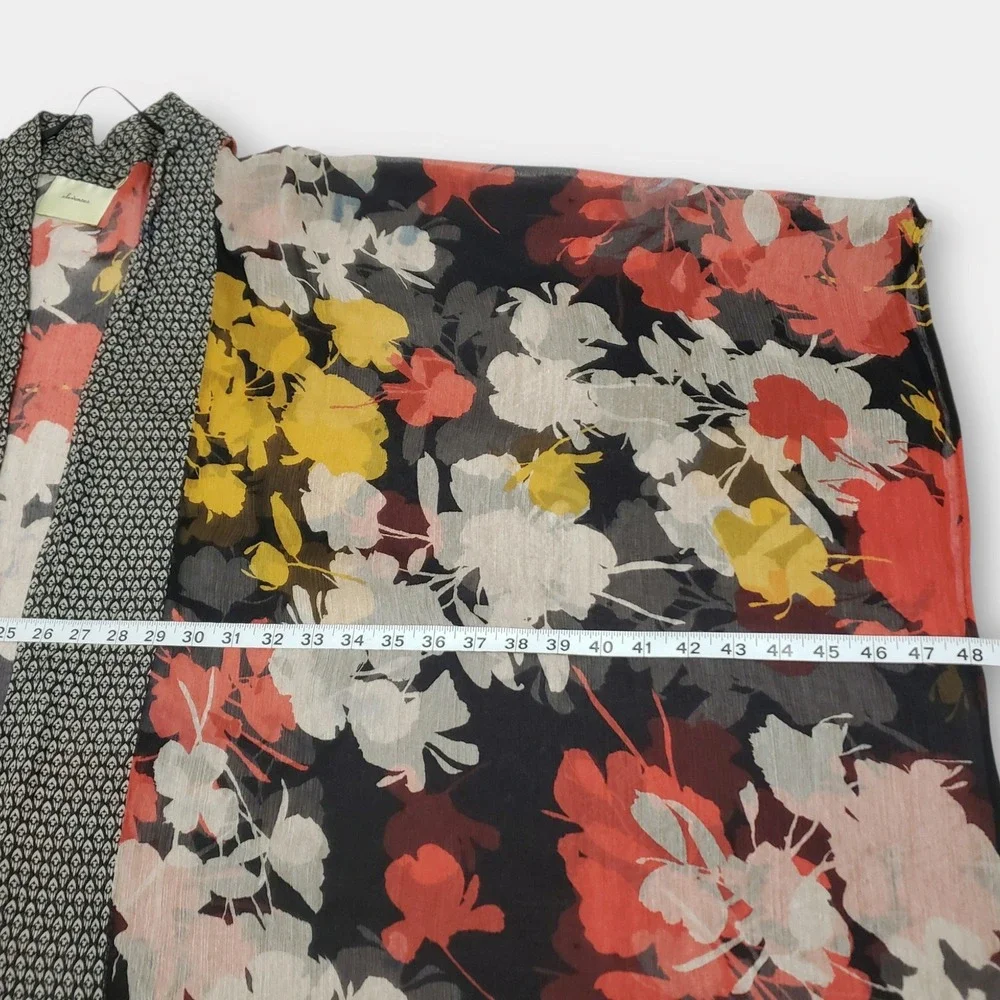 Elevenses Anthropologie 100% Silk Sheer Chiffon Floral Kimono Wrap OS Black Red